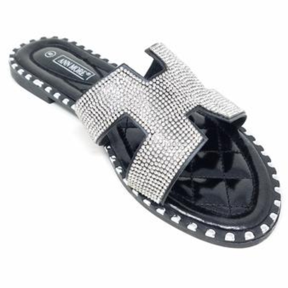Black Sparkle Cut-Out Rhinestone Sandals - Picture 3 of 7